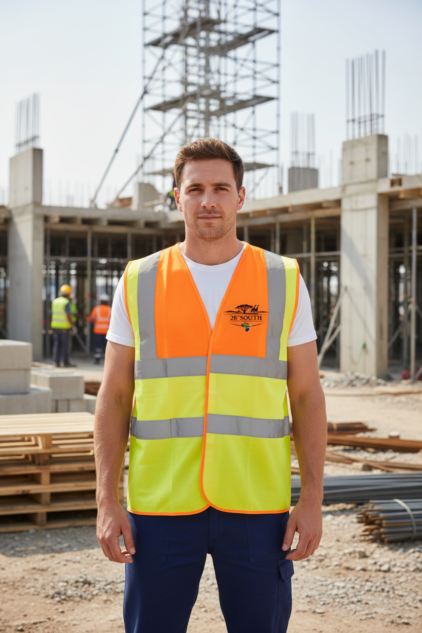 Yellow/Orange Hi-Viz Vest with 28° South logo - Construction Setting