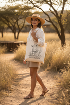 Model carrying the South Africa Rhino tote bag
