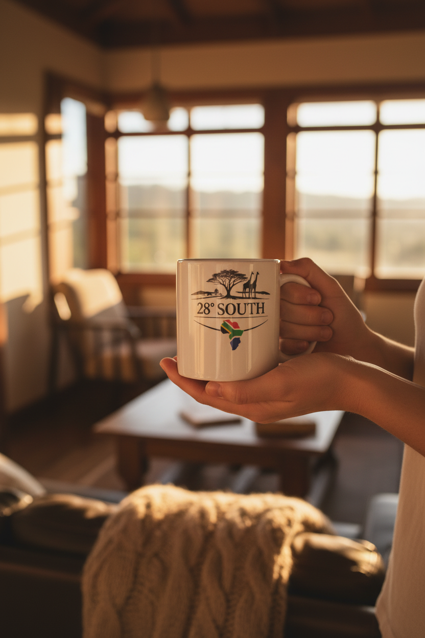 Model holding 28° South Mug